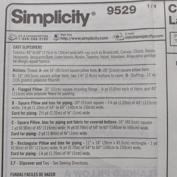 Sofa Slipcovers and Pillows Sewing Pattern Simplicity 9529 Classic Home UNCUT - Picture 9 of 9